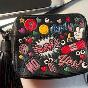 Anya Hindmarch Black Leather Crossbody Bag with Gold Accents